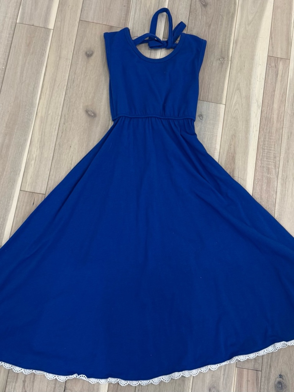 Royal Blue Halter Maxi Dress with Lace Trim